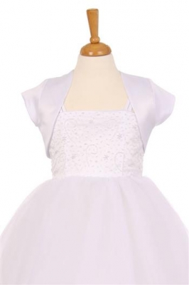 White Short Sleeve Satin Bolero