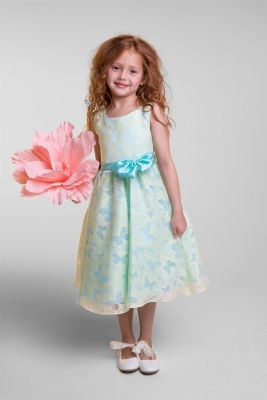 Yellow and Blue Organza Butterfly Burnout Dress