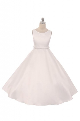 Ivory Sleeveless A-Line Long Satin Communion Dress