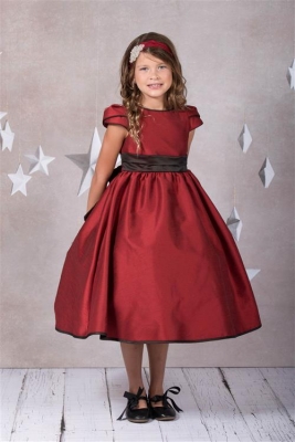 Red Classic Elizabeth Satin Dress With Tulip Sleeves