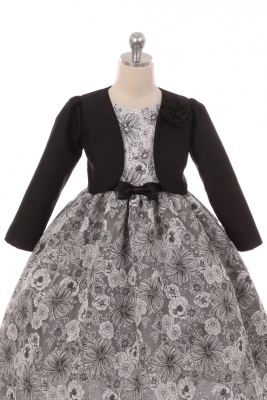 Black Long Satin Bolero with Removable Flower