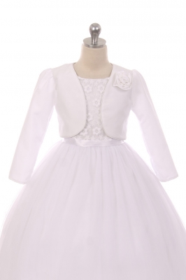 White Long Satin Bolero with Removable Flower