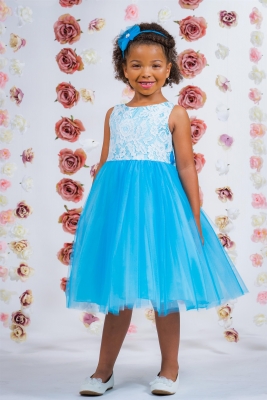 Aqua Sleeveless Lace Illusion Dress