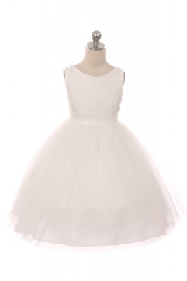 SALE Off White Sleeveless Lace Illusion Dress