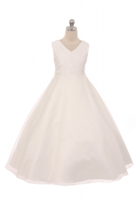 Ivory Sleeveless Lace Appliqué Bodice Full Dress