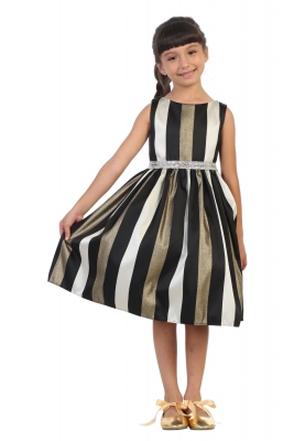 Black and Gold Metallic Striped Dress
