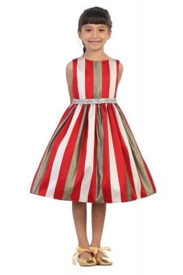 Red and Gold Metallic Striped Dress