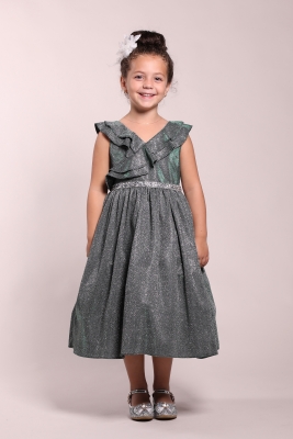 Green Sparkly Ruffle Dress with Rhinestone Trim Waist