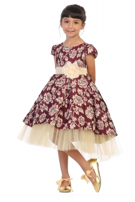Red Floral Design Brocade Dress