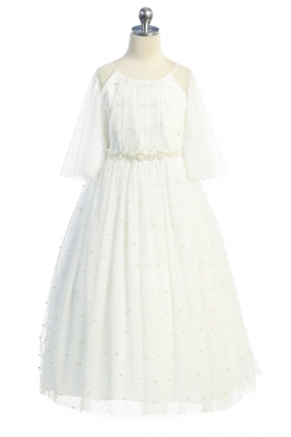 SALE Ivory Pearl Mesh Butterfly Sleeve Long Dress