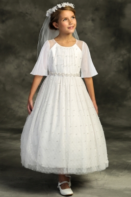 White Pearl Mesh Butterfly Sleeve Long Dress