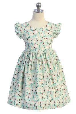Mint Bunny Floral Printed Ruffle Cotton Dress