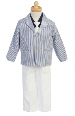 Boys Suit Style 3777- Cotton Striped Seersucker 4 Piece Suit