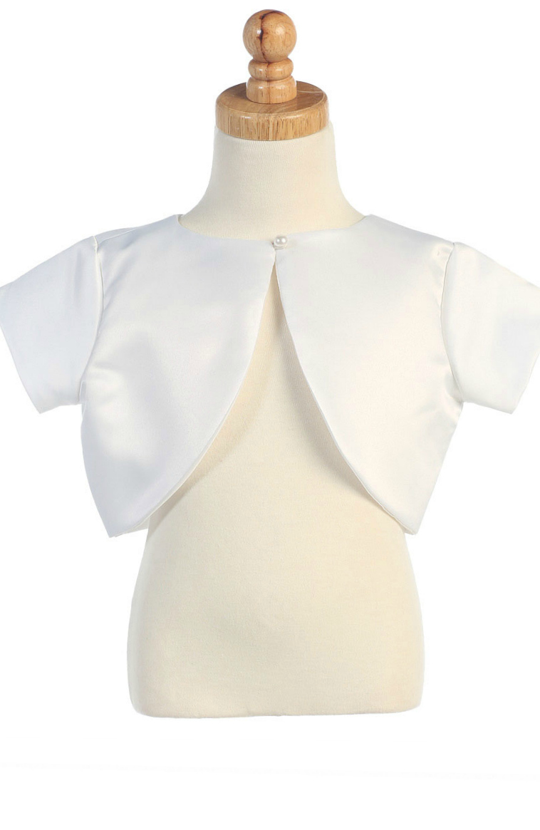 White Short Sleeved Satin Bolero Style 9306