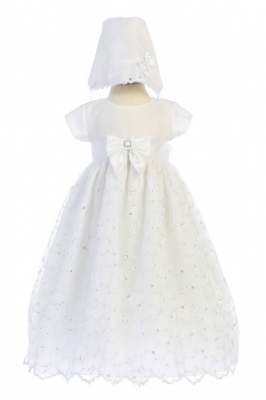 Girls Baptism and Christening Style ALEXIS - WHITE Embroidered Organza Gown with Sequins