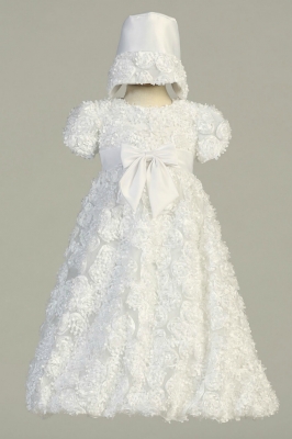 Girls Baptism Christening Gown Style DAISY- WHITE Gown with Matching Bonnet