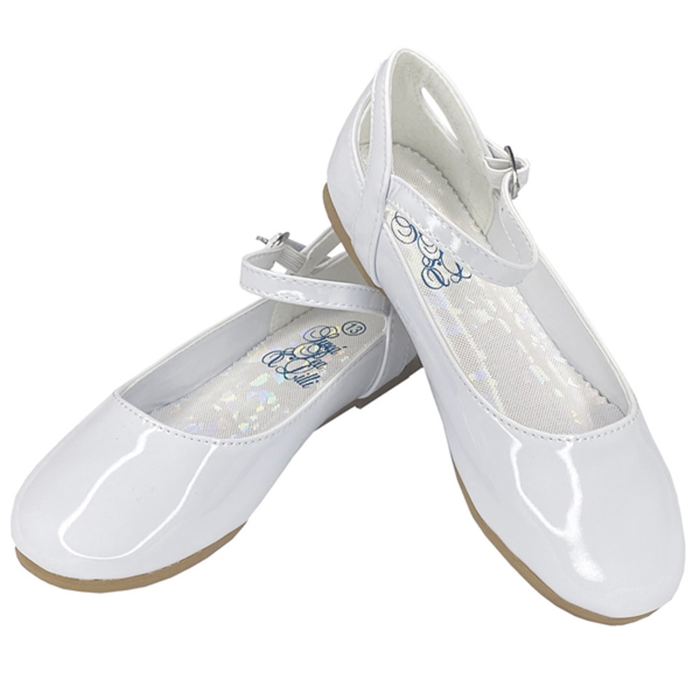 Patent White Flats with Ankle Strap - Style ELSA