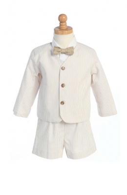 Eton and Shorts Style G819- Striped Seersucker Eton and Shorts Set in Choice of Color