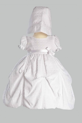 Girls Baptism and Christening Outfit Set Style OLIVIA- WHITE Poly Cotton Jacquard Dress
