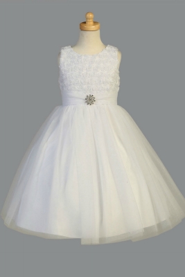 Girls Dress Style SP705  - Organza Rosette Dress with Pearl Accents in Choice of Color