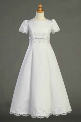 First Holy Communion-Flower Girl Style SP713T- Satin Embroidered A-Line Dress