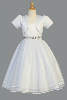SALE WHITE Beaded Satin and Organza Dress with Bolero