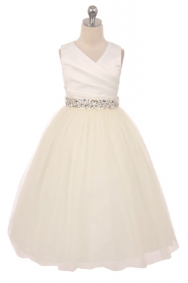 Flower Girl Dress Style 276RH - White or Ivory Dress with IVORY Rhinestone Belt