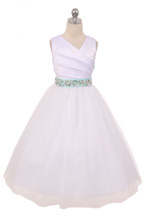 mint green and white flower girl dresses