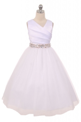 Flower Girl Dress Style 276RH - White or Ivory Dress with PINK Rhinestone Belt