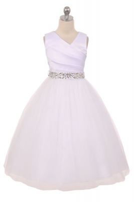 Flower Girl Dress Style 276RH - White or Ivory Dress with WHITE Rhinestone Belt