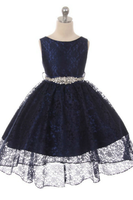 MB_360CB-NV - Girls Dress Style 360CB - NAVY High-Low Lace Dress with  Matching Rhinestone Sash - New Items - Flower Girl Dresses - Flower Girl  Dress For Less