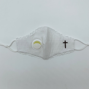 Lace Trimmed Communion Mask with Black Embroidered Cross