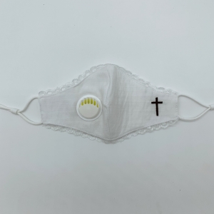 Lace Trimmed Communion Mask with Black Embroidered Cross