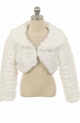 Girls Jacket Style 90005 - WHITE Long Sleeve Faux Fur Jacket