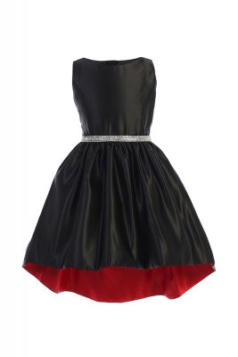 Style 801 - Black High-Low Satin Cocktail Dress with Pockets