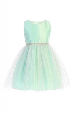 SALE Mint Satin and Silver Metallic Tulle Dress