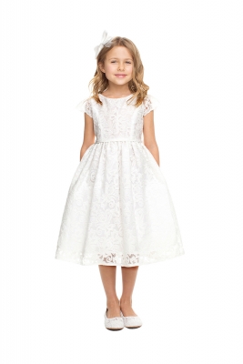 SALE Off White Short Sleeved Classic Floral Embroidered Organza Dress