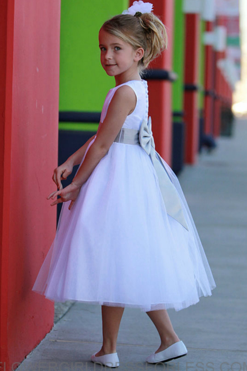 Flower Girl Dress Style 5700- White or Ivory Dress with Choice of Sash