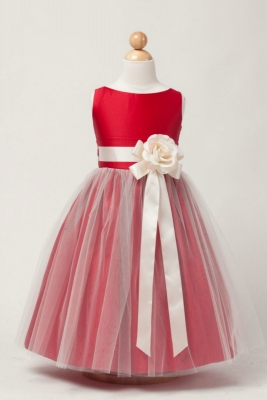 Girls Dress Style 402- RED- Sleeveless Satin and Tulle Dress