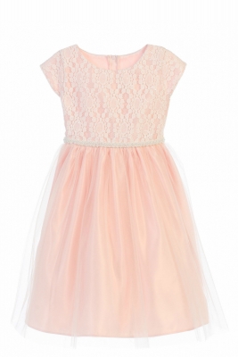 Girls Dress Style 620 - Petal Pink Embroidered Cap Sleeve Dress