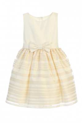 Girls Dress Style 677 - Satin and Organza Striped Dress in Ivory