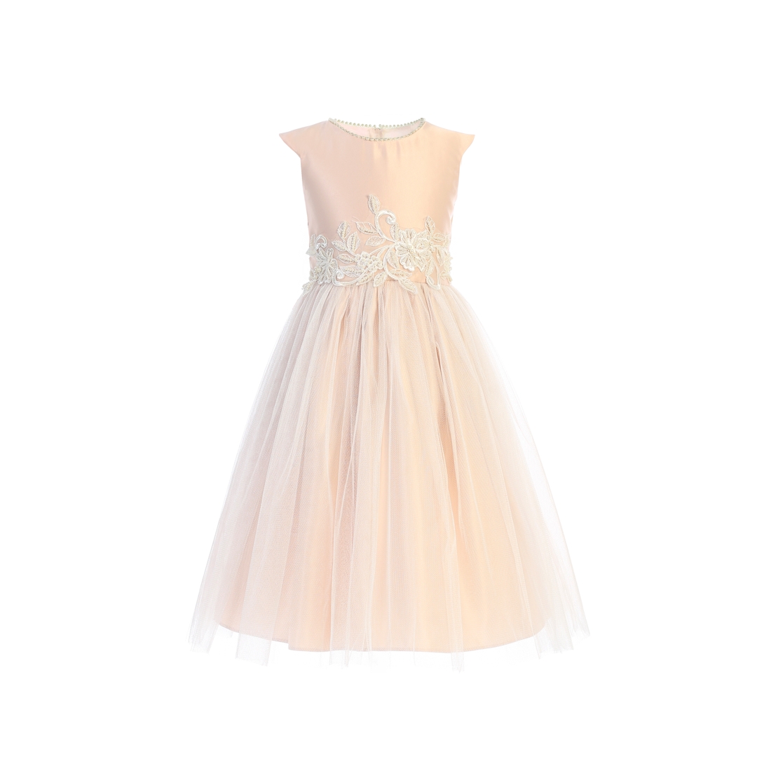 Blush Flower Girl Dress w/ shantung & sparkle tulle with sequins