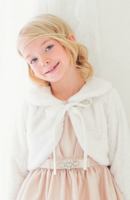 Girls Jacket Style C35- Ribbon Faux Jacket in White