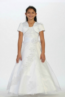 Girls Dress Style 1165 - WHITE Beaded and Embroidered Organza A-Line Dress with Jacket