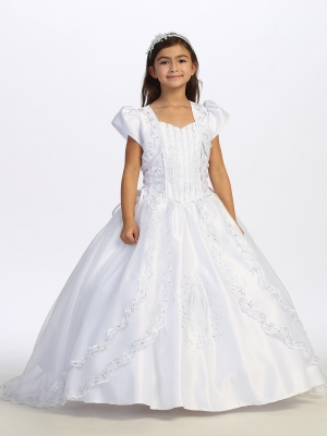 Spaghetti Strap Embroidered Maria Dress with Organza Split Skirt and Satin Bolero Jacket