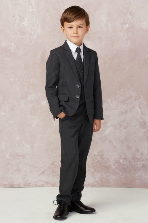 Tuxedo Boys Slim Suits Gray Formal Wear Toddler Children Big Kids Wedding 5pc 