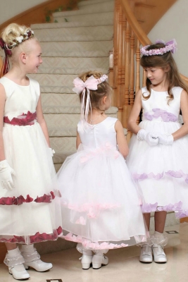 Flower Girl Dress Style 5251- Sleeveless Double Layer Satin And Tulle White Petal Dress