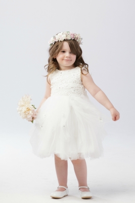 [SALE] Girls Dress Style 5654- Ivory Sleeveless Lace and Tulle Dress