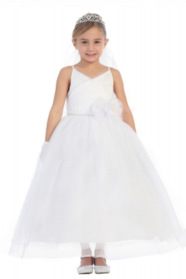 Girls Dress Style 5672- WHITE- Organza And Tulle with Horse Hair Skirt Dress with Matching Bolero
