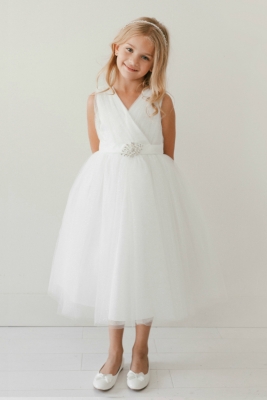 Girls Dress Style 5698 - IVORY Sparkly Tulle Dress with Matching Rhinestone Sash